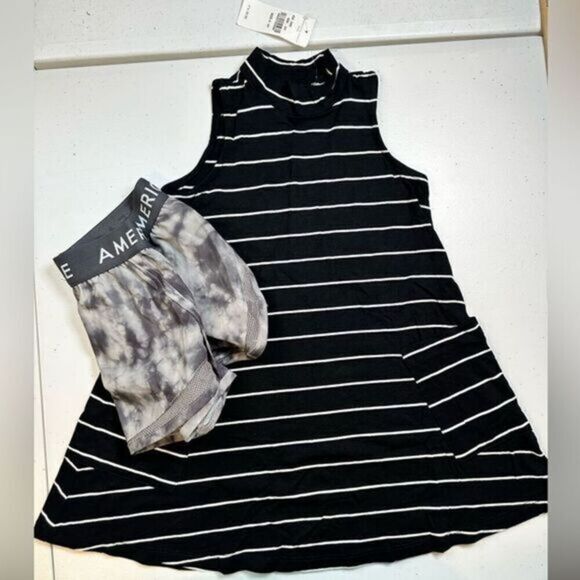 NWT American Eagle Girls Black White Sleeveless Dress & Athletic Shorts - Size 4 NWT American Eagle Girls Black White Sleeveless Dress & Athletic Shorts - Size 4